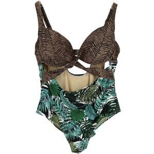 Swimsuits For All Plus Size 22 Green Brown Floral One Piece Bathing Suit New